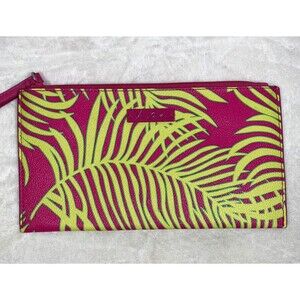 Vera Bradley Tropical Wristlet Slim Zip Close Pink Yellow Tropical Hawaiian